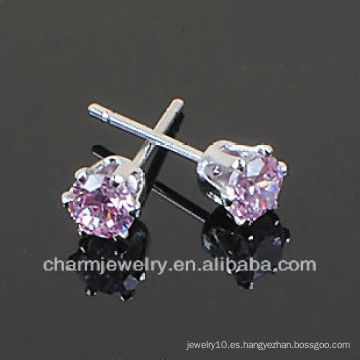 316 L de acero inoxidable redonda Amethyst solitario pendientes SE-007A